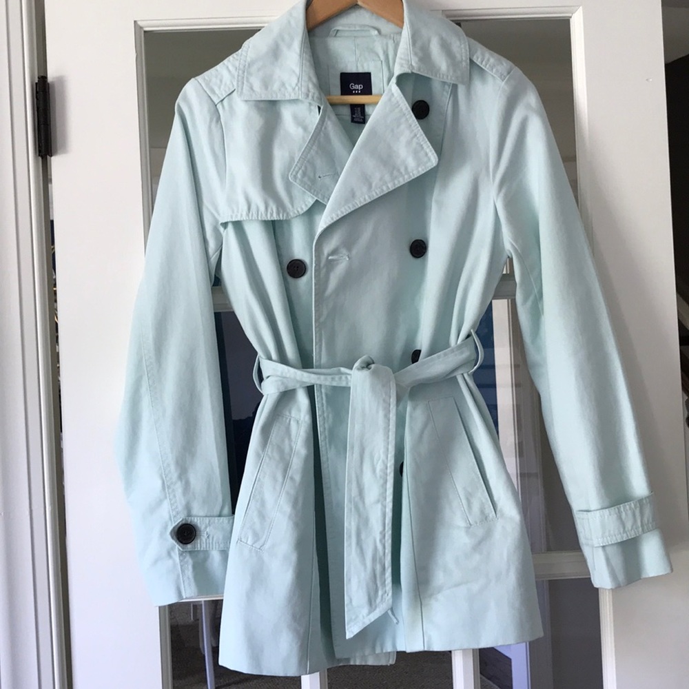 Gap mint green trench coat size xs